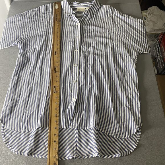 CHICO'S Tunic Button Down Striped Rayon Oversized 3/4 Sleeve XL Womens 2 Blue - Picture 7 of 7